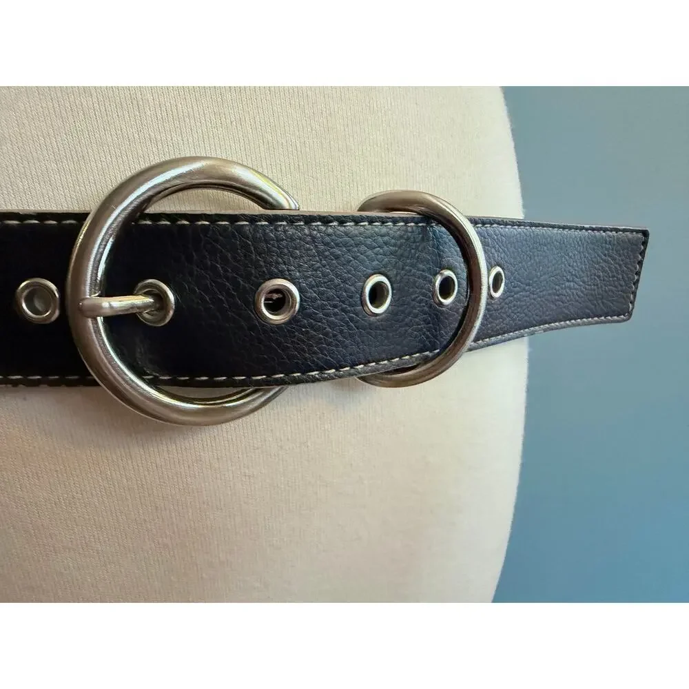 NEW YORK & COMPANY Black Leather Grommet Belt Womens sz XL